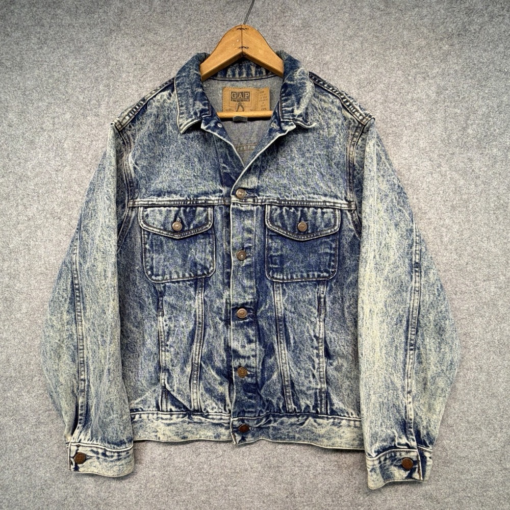 Vintage Gap Denim Trucker Jacket Blue Mens Medium Light Wash 90s
